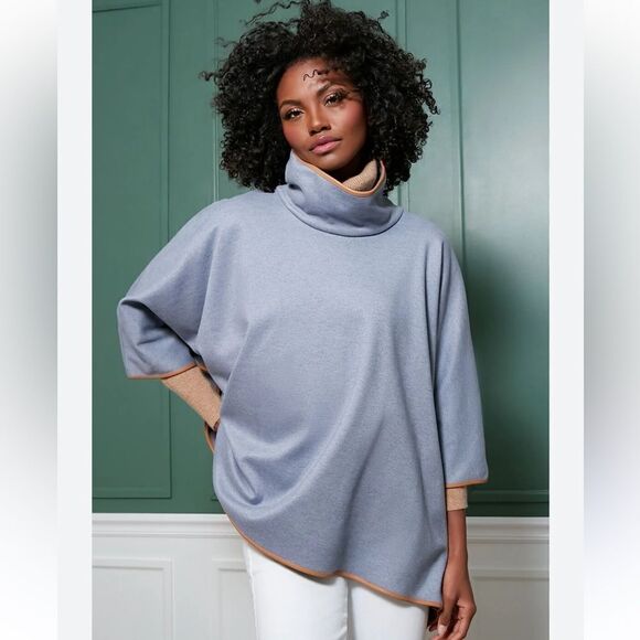 NWT Tuckernuck Women’s Leather Trim Funnel Piper Poncho One Size Slate Blue - Picture 1 of 12